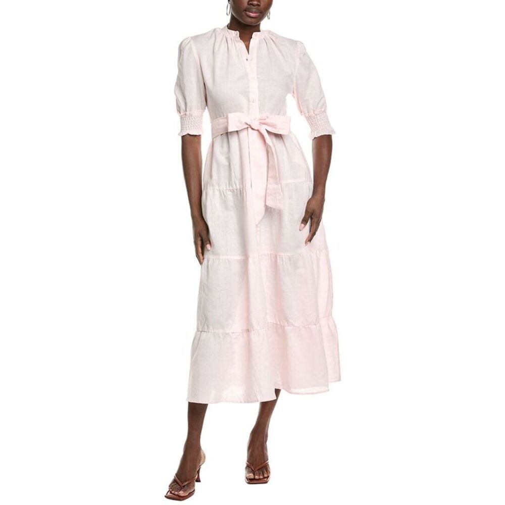 Kathleen Maeve Womens  Lilly Linen-Blend Midi Dress, Pink